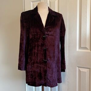Lolette Eggplant Velour Button Down Vintage Long Sleeve Jacket Size Medium